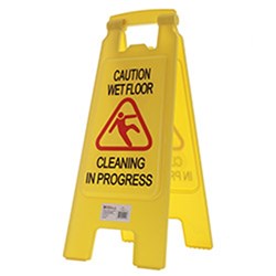 A FRAME SIGN WET FLOOR & CLEANING IN PROGRESS YELLOW
