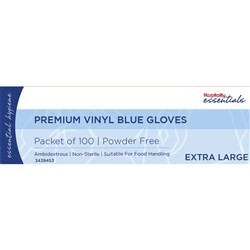 Essentials Collection Powder Free Vinyl Gloves Extra Large Blue