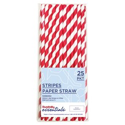 PAPER STRAW REGULAR RED & WHT STRIPES 25/PKT (120)