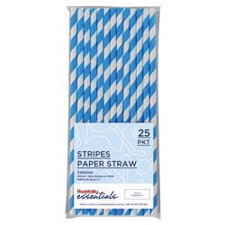PAPER STRAW REGULAR BLUE & WHT STRIPES 25/PKT (120)