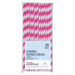 PAPER STRAW REGULAR PINK & WHT STRIPES 25/PKT (120)