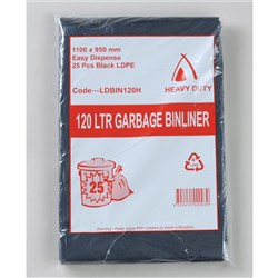 GARBAGE BAG 120LT BLK LDPE 100/CTN 1100X940MM H/D A/PURP