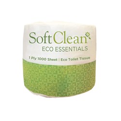 SOFT CLEAN 1PLY 1000SHEET TOILET ROLL  48/BAG ESSENTIALS