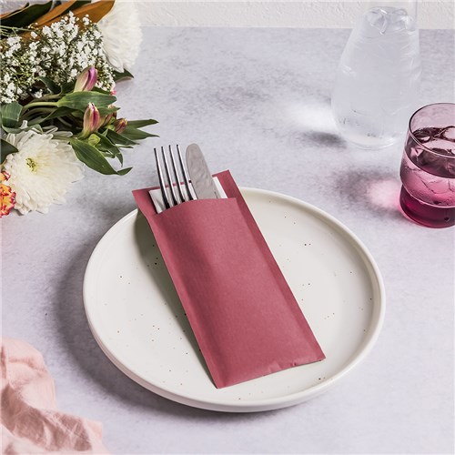 ECOLINE CUTLERY POUCH RED W/ 2 PLY NAPKIN 100/PKT (5)