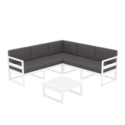 4242273 - Mykonos Lounge Corner Set & Table White with Dark Grey Cushion 750mm