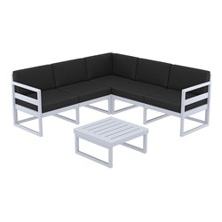 4242274 - Mykonos Lounge Corner Set & Table White with Black Cushion 750mm