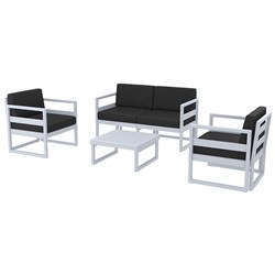 4242275  - Mykonos Lounge Set and Table Silver Grey with Black Cushions