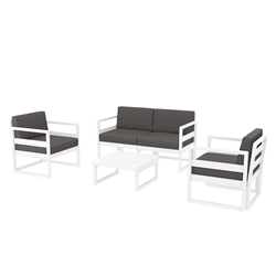 4242278  -Mykonos Lounge Set and Table White with Dark Grey Cushions